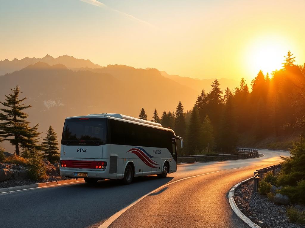 Tourist coach on scenic mountain road